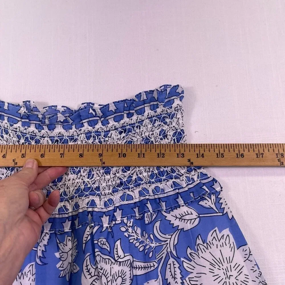 Jennifer & Grace Blue White Floral Print Smocked Tiered Mini Skirt Size XL NWT